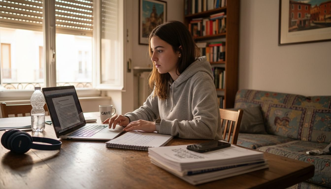 Uno studente impegnato nello svolgimento di lezioni online personalizzate comodamente da casa.