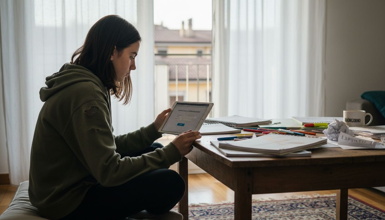 Studente alle prese con una piattaforma online per lo studio