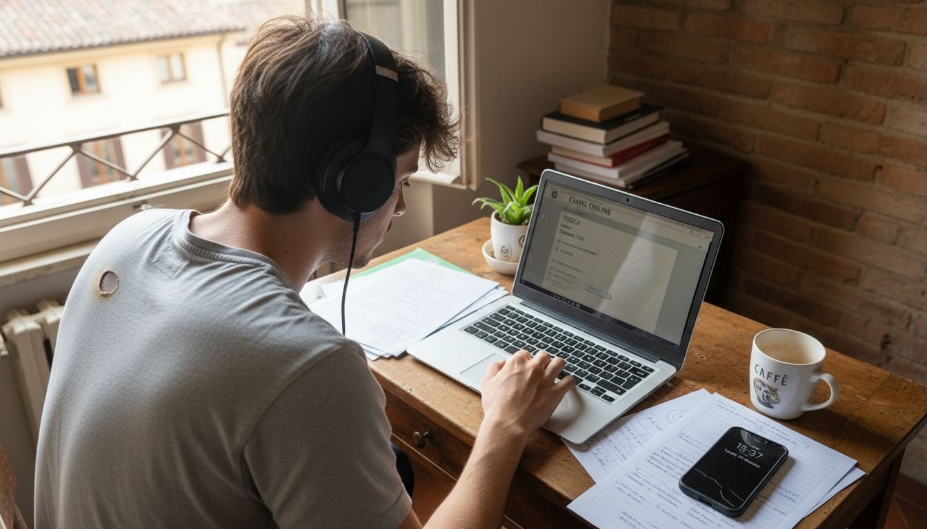 Ragazzo davanti al computer impegnato in una prova d’esame online