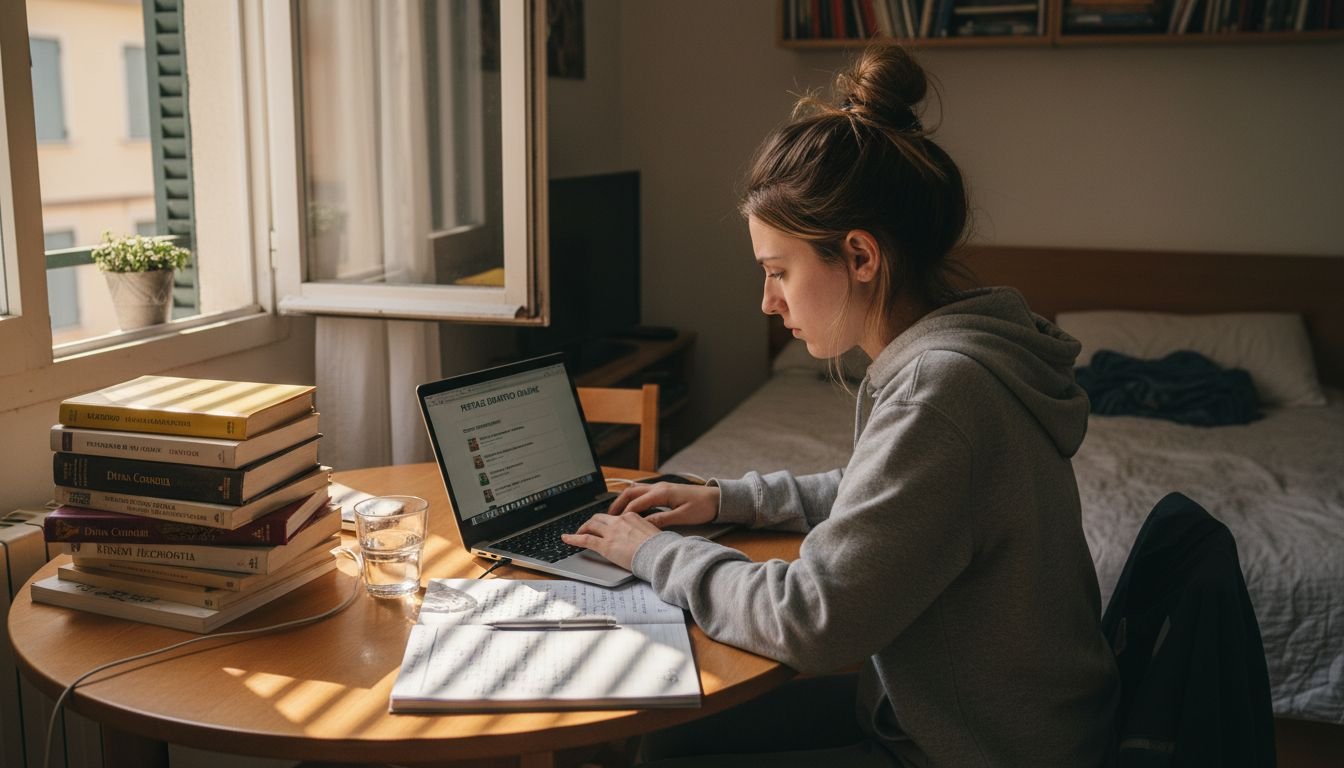 Studente che segue le lezioni e svolge i compiti da casa utilizzando il computer