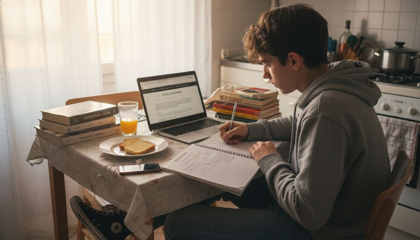 Studente che recupera le lezioni online usando il portatile