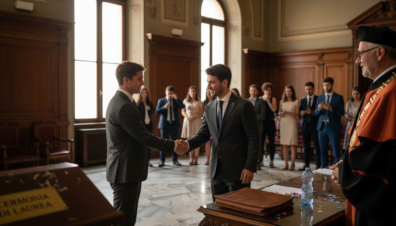 Uno studente che riceve il diploma durante la cerimonia ufficiale