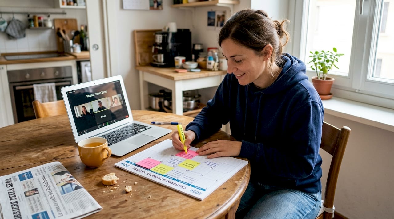 Una donna pianifica il percorso di studio da seguire a casa.