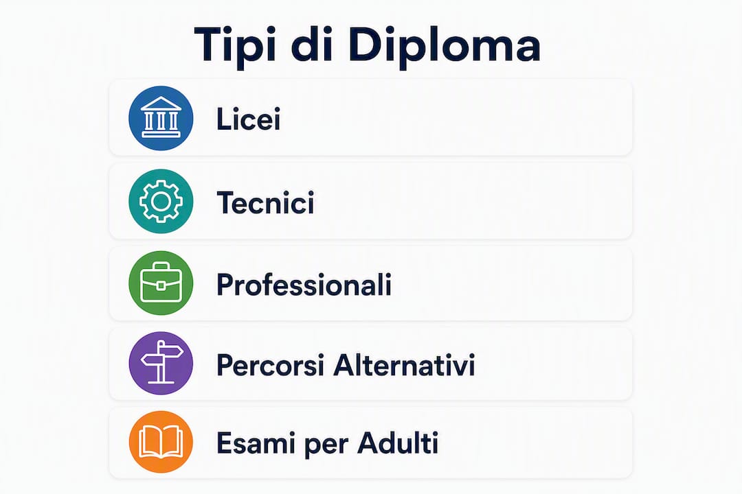 Panoramica visiva sulle diverse tipologie di diploma delle scuole superiori